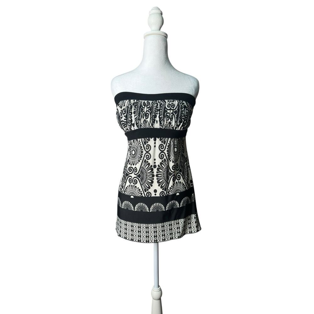 Y2K Strapless Womens Babydoll Boho Top Black White Artsy Indie Sleaze Sz Small
